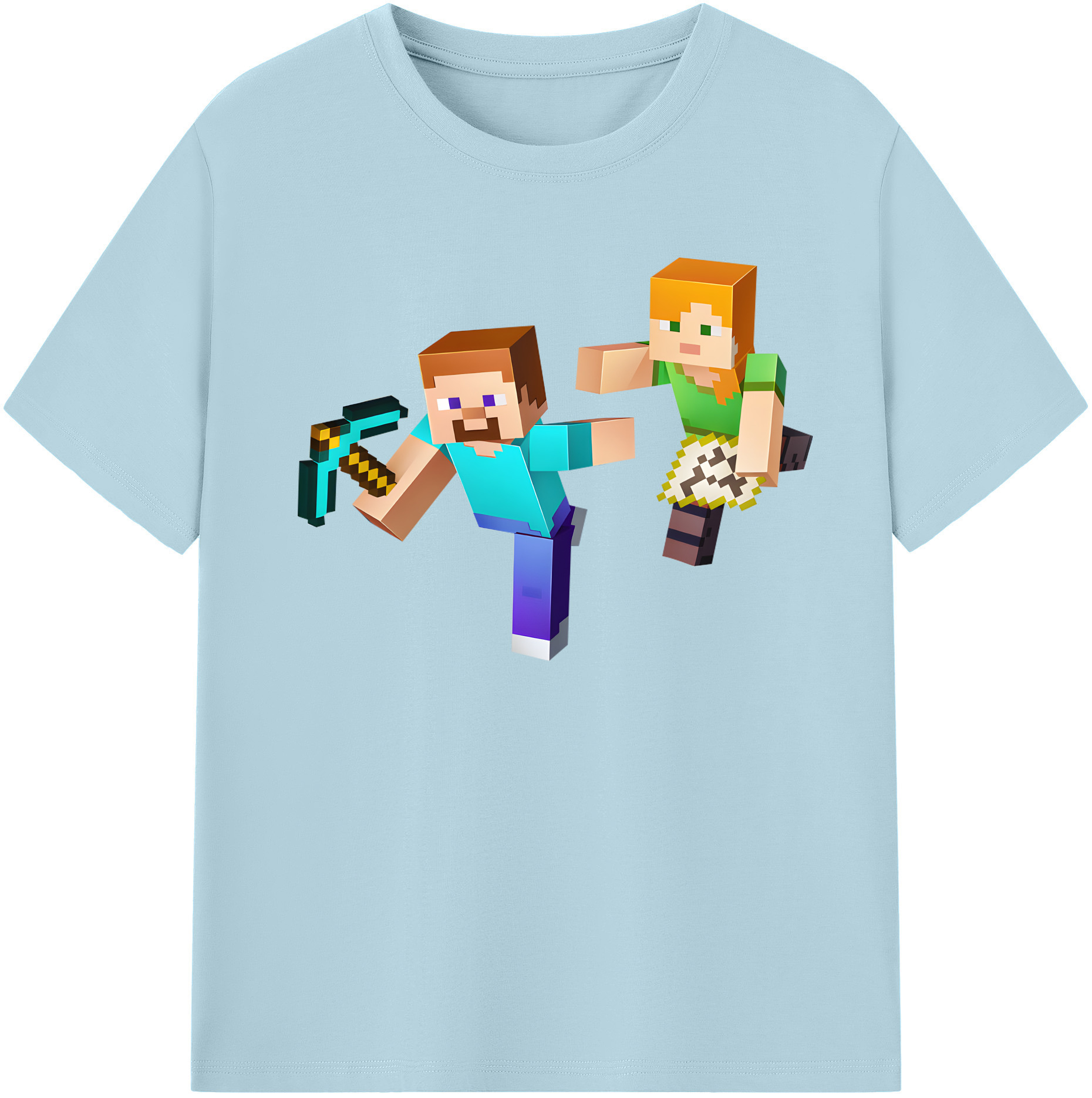 （画像用） マインクラフト ブロックの世界 Minecraft MC Block world 綿100％半袖Tシャツ（フロントプリント）